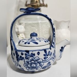 Elegant Small Blue Floral Ceramic Teapot